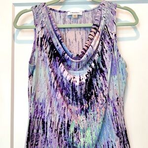 Calvin Klein Purple, Blue and Black and Graphic Sleeveless Blouse